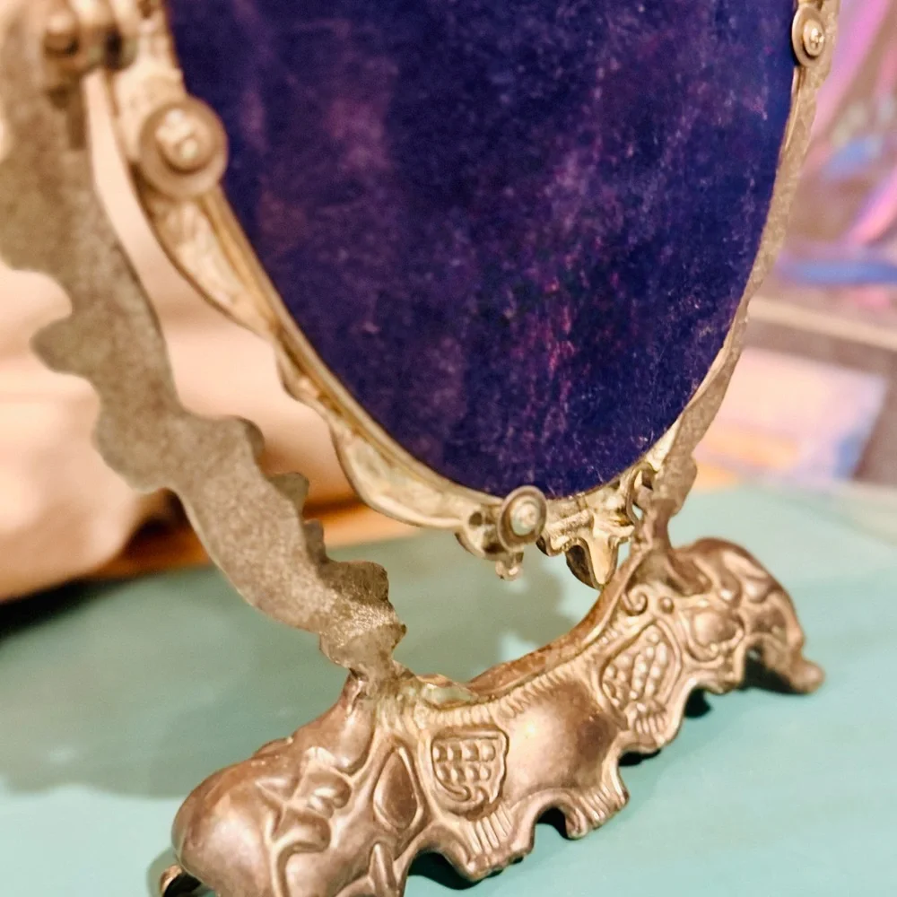 Vintage Ornate Tilting Vanity Mirror Cherub Rococo Silver Tone